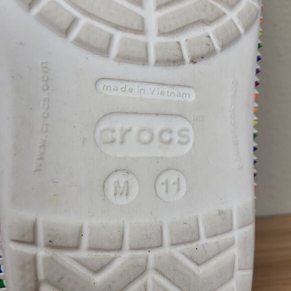 Crocs Mens White Rainbow Pride Round Toe Comfort Slip On Clog Shoes Size 11 - Picture 7 of 7